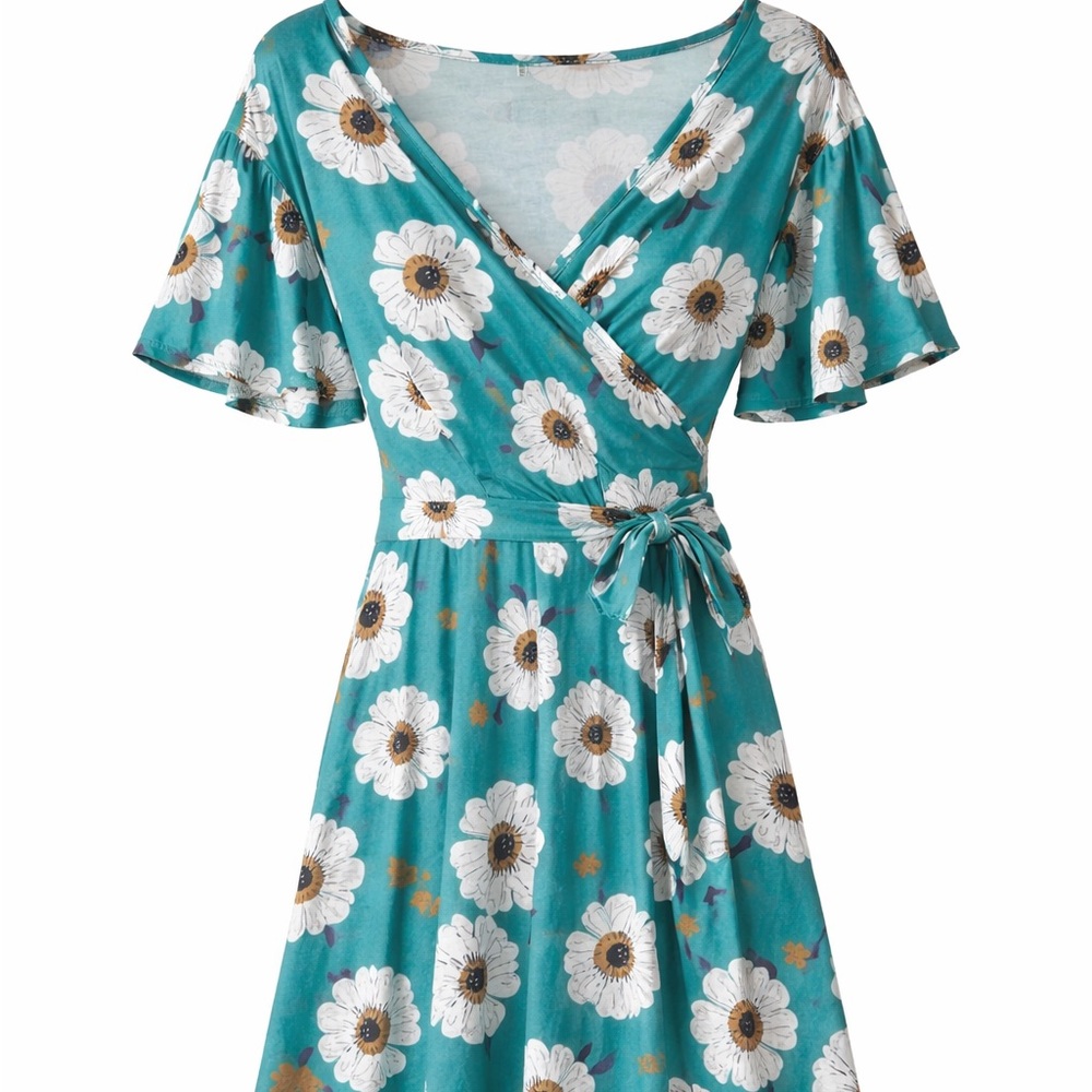Elegant Floral Midi Dress in Teal